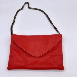 JCREW Red Leather Envelope Shoulder Bag